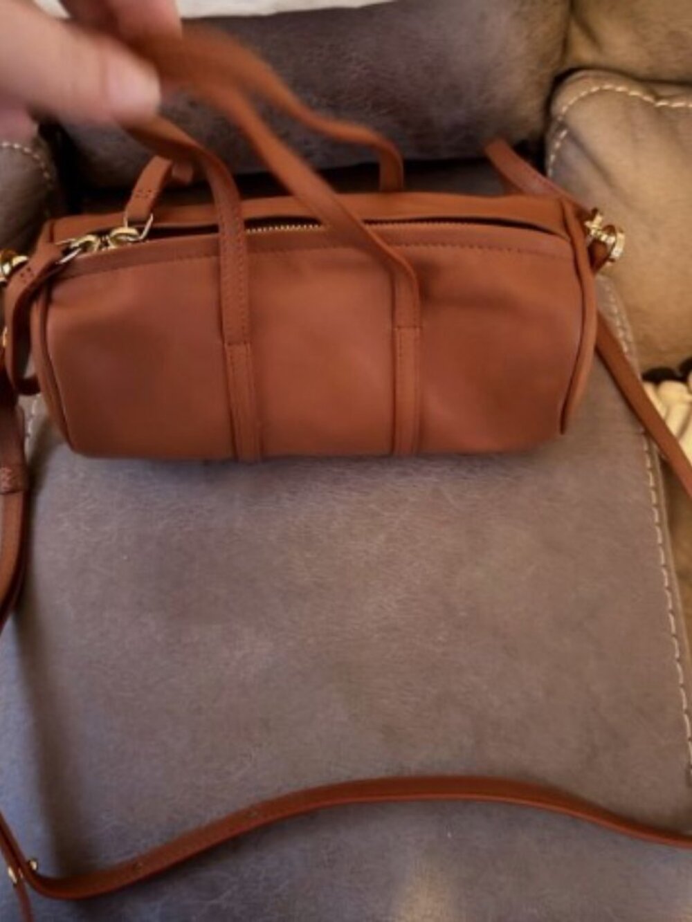 MANSUR GAVRIEL MINI DUFFLE CROSSBODY LEATHER BARREL PURSE WITH DUST BAG